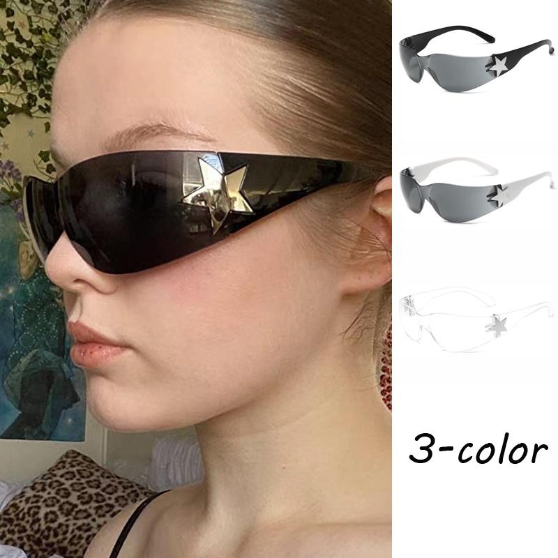 Y2K Millennium Euro American Eye Glasses Frameless Five-star All-in-one Pilot Sunglasses Women New Spice Sun Visor Sunglasses For Women men