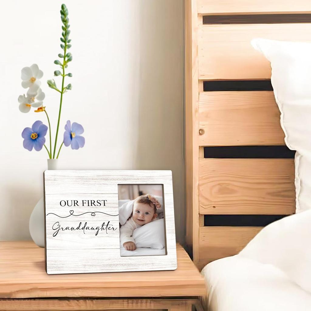 First Granddaughter Gifts Picture Frame 4x6, First Time Grandparents Gifts Photo Frame, New Baby Gift for Grandparents, New Grandparent Gift Wooden