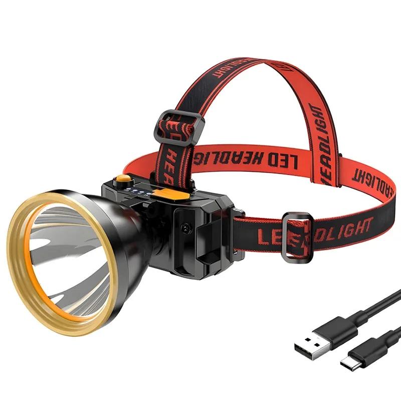 LED Multifunctional Zoom Head Light Type-c Rechargeable Digital Display Lantern Outdoor Waterproof Exploration Flashlight