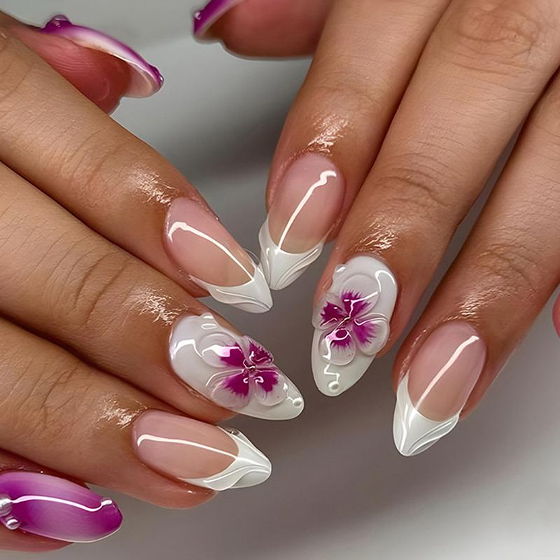 24/30Pcs Medium Fake Nail Set With Jelly Glue Gradient French Press On False Nail Elegantstyle Nails Full Cover Wearing False