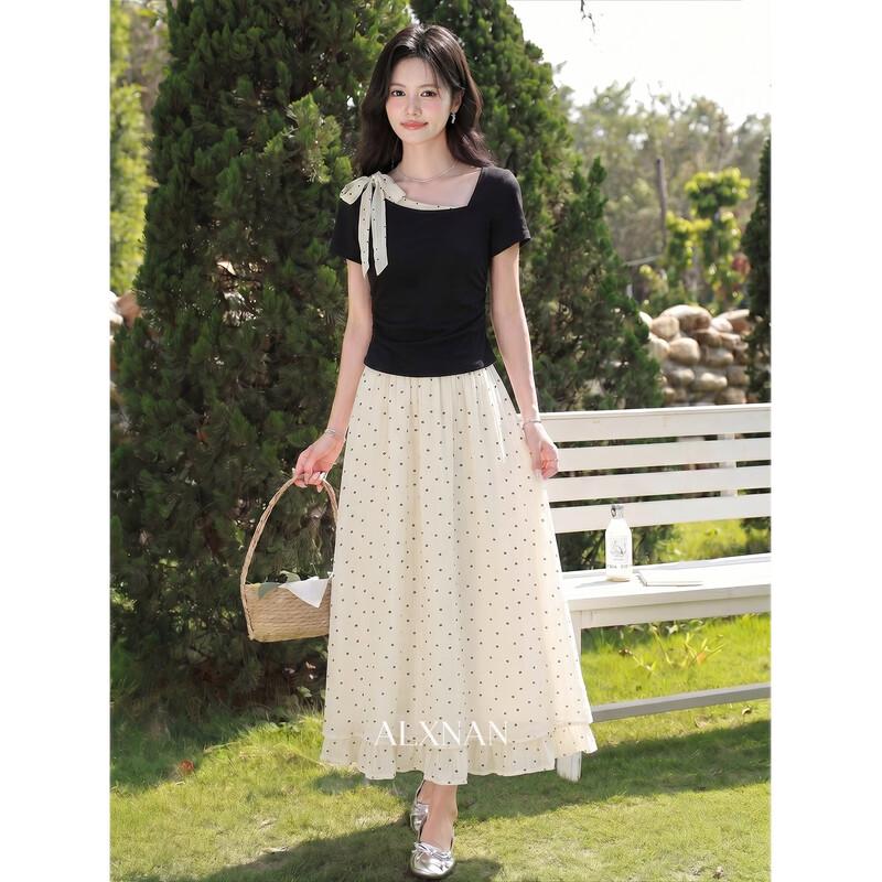 French Style Polka Dot Midi Skirt M