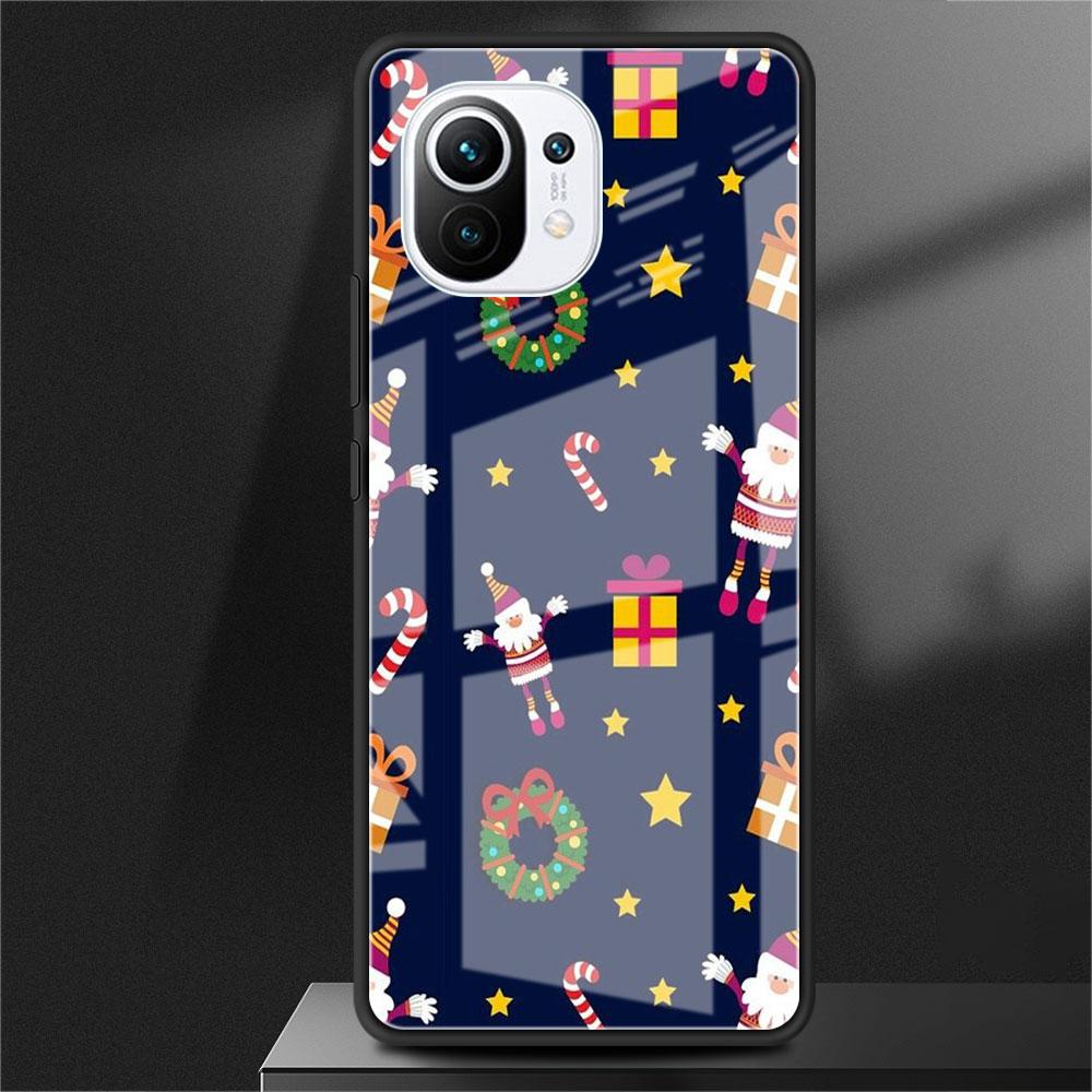 Glass Case For Xiaomi Poco X3 NFC 11 Lite 11T F3 M3 For Redmi Note 11 10 9 8 Pro 10S 9S 9A 9C Phone Cover Cartoon Christmas
