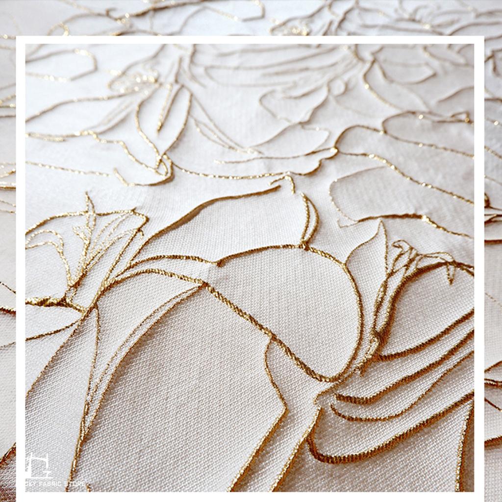 Rice Platinum Thread Pastoral Floral Bright Silk Three-dimensional Embossed Texture Jacquard Fabric DIY Dress Designer Fabric