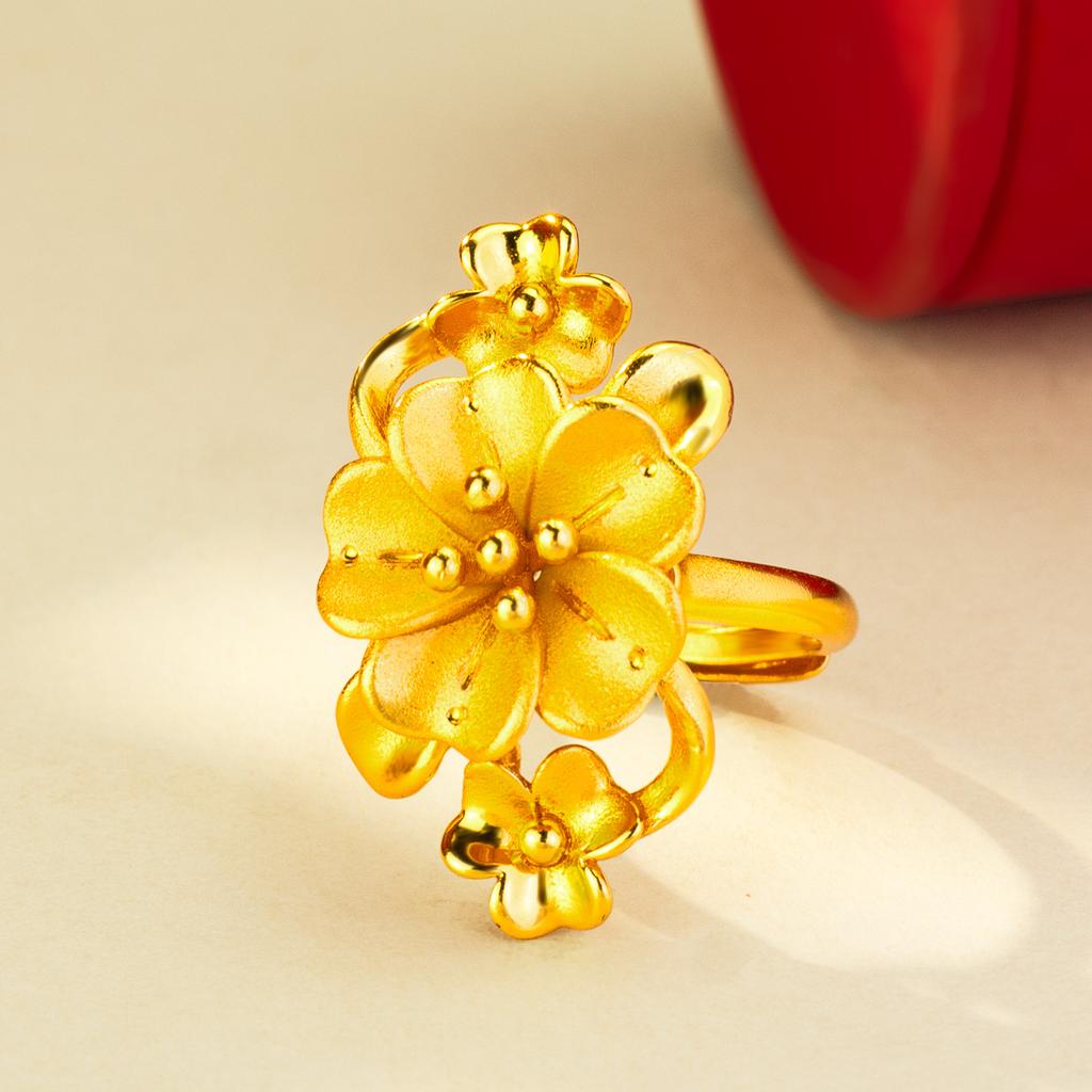 Gold Shop Same Style 9999 24K Real Gold Women'S Gold Ring Open Gold Flower Girlfriend Birthday Gift Sexy And Beautiful Jewelry N