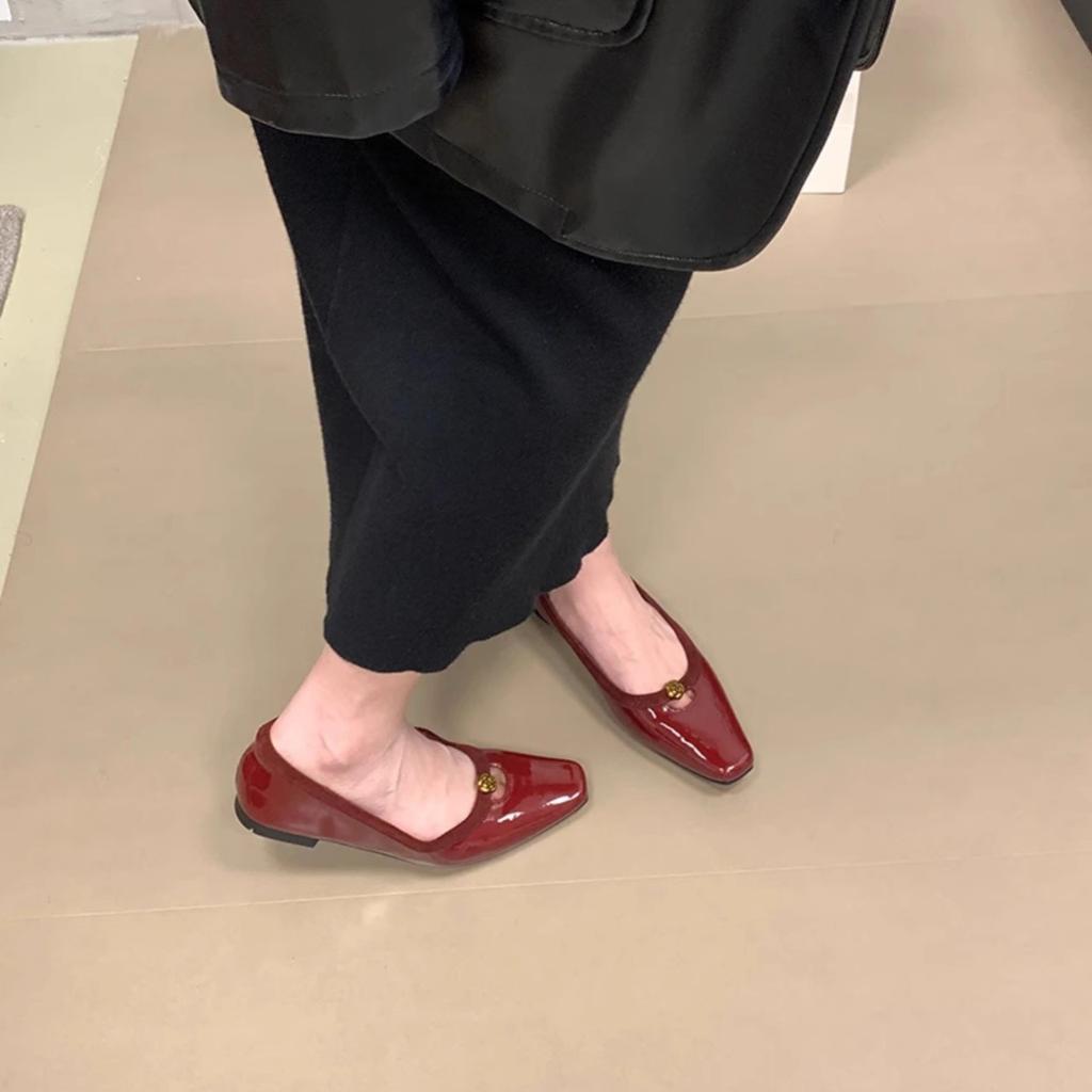 Fashion Women Dress Pumps Leather 2025 New Loafers Square Toe Ballet Shoes Women Mid Heel Fashion Women Office Shoes Zapatos De Mujer