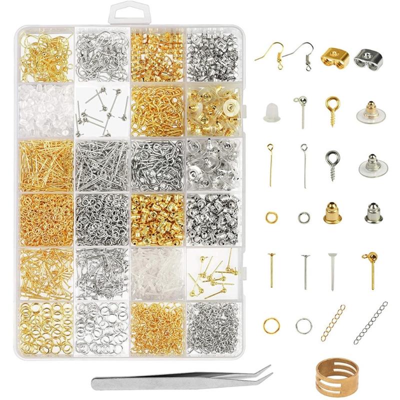 2418 Pieces Handmade DIY Earrings Making Supplies Kit Jump Ring Earring Hook Backs Earring Studs Jewelry Making Decor 1