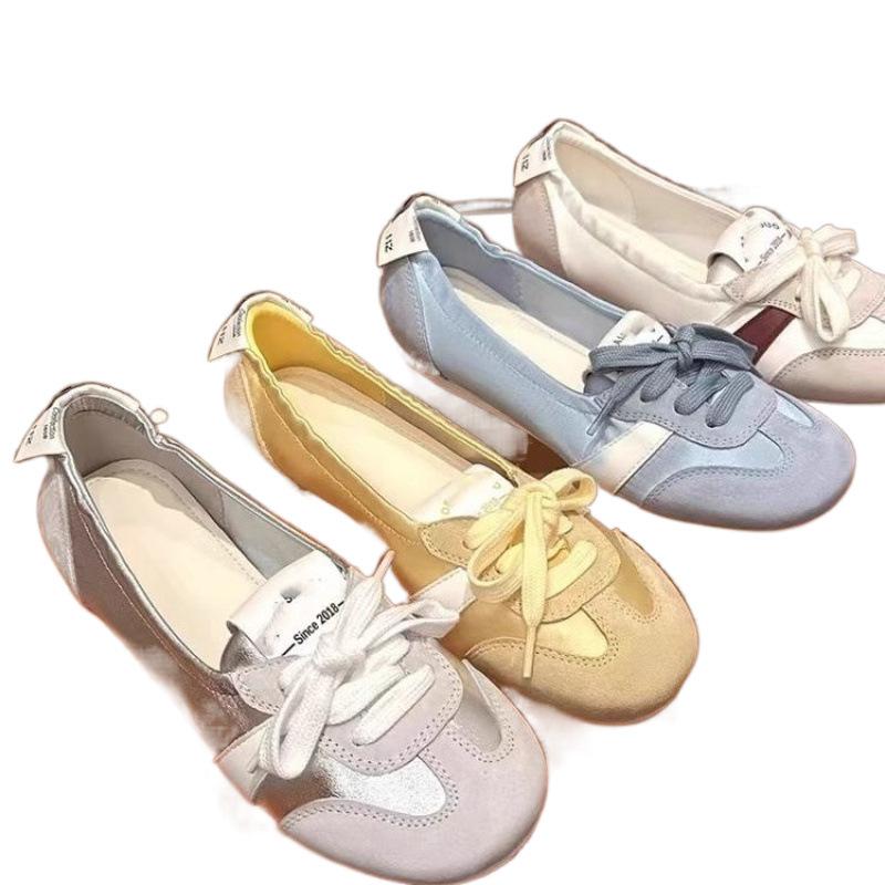 Französische Ballett-Trainingsschuhe für Damen, flach, 2025, Frühjahr, neue atmungsaktive Schnürschuhe mit einem Pedal, weiße Schuhe, Mode, einzelne Schuhe