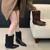 2026 Winter New Brand Women Short Boots Fashion Round Toe Slip On Knight's Boots Shoes Square Low Heel Ankle Boots