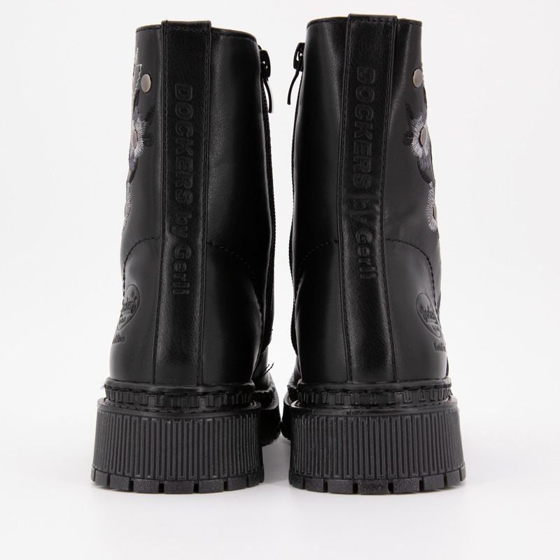 Black Ankle Boots with Flower Embroidery and Laces Woman DOCKERS BY GERLI