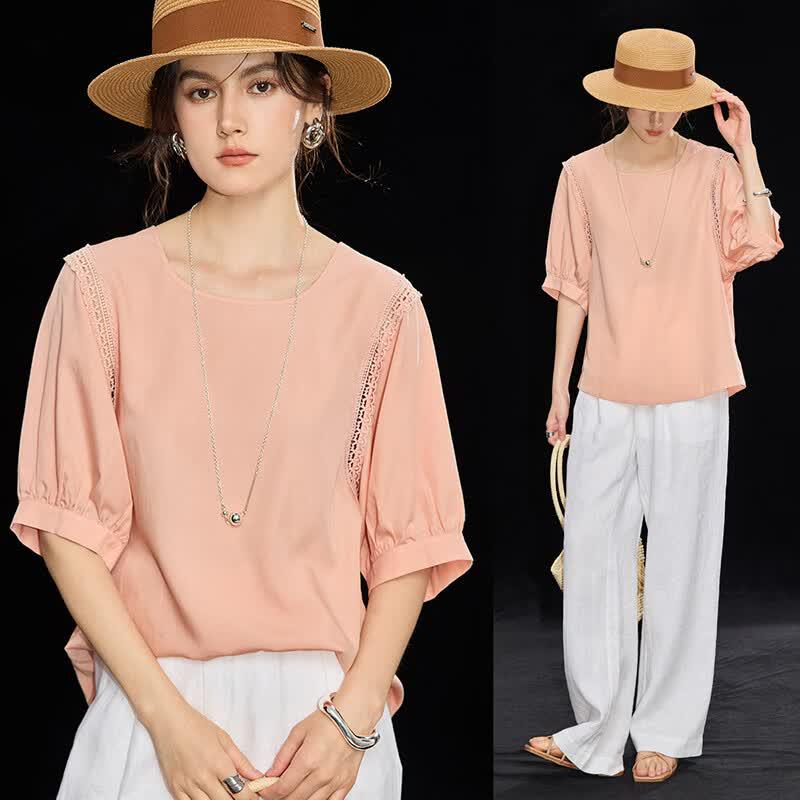 Fogway French Lace Tencel Linen Summer Blouse M