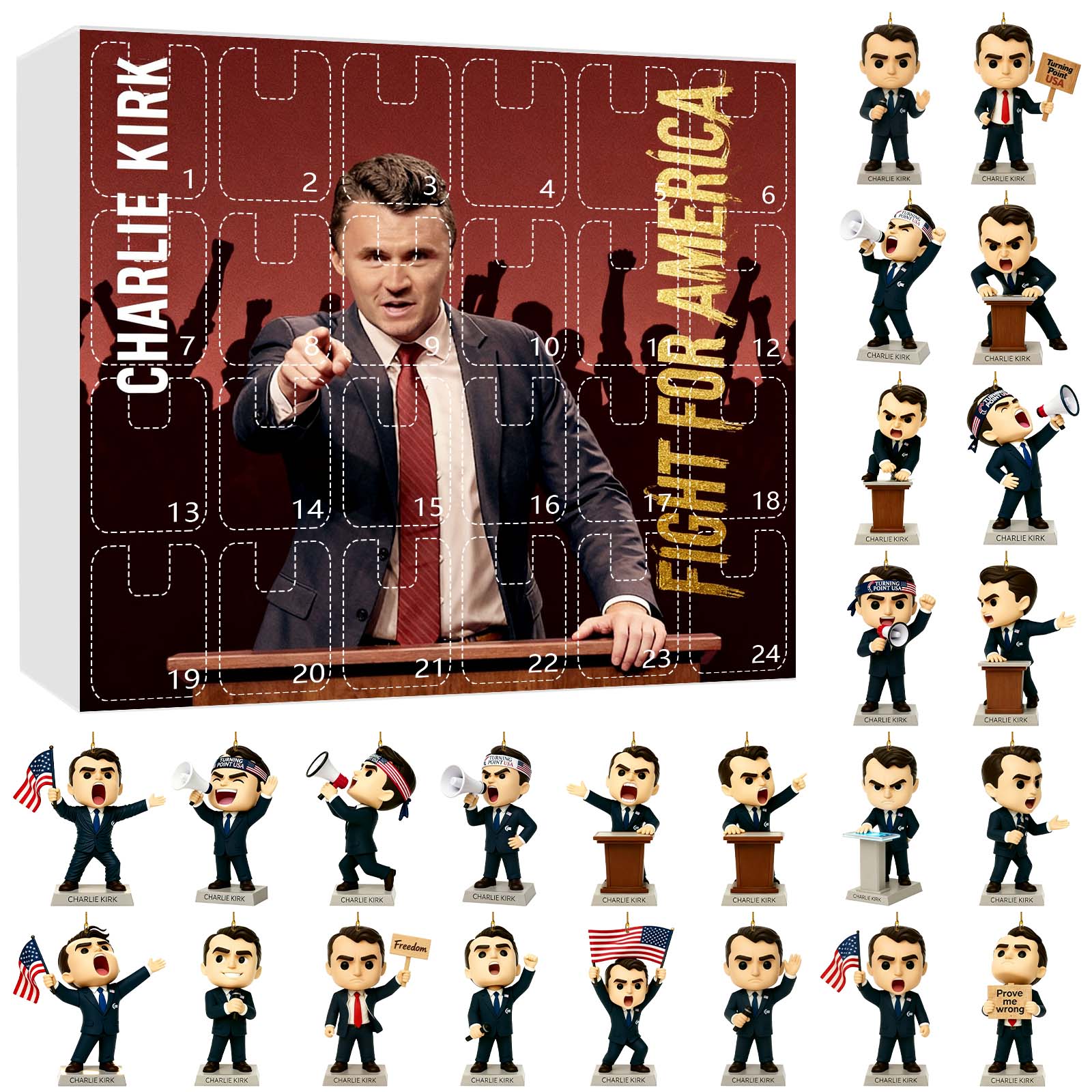 

CHARLIE KIRK Acrylic 24-Day Christmas Countdown Calendar Mystery Box – Featuring Delightful Surprises, This Calendar Will Make Your Countdown One Size