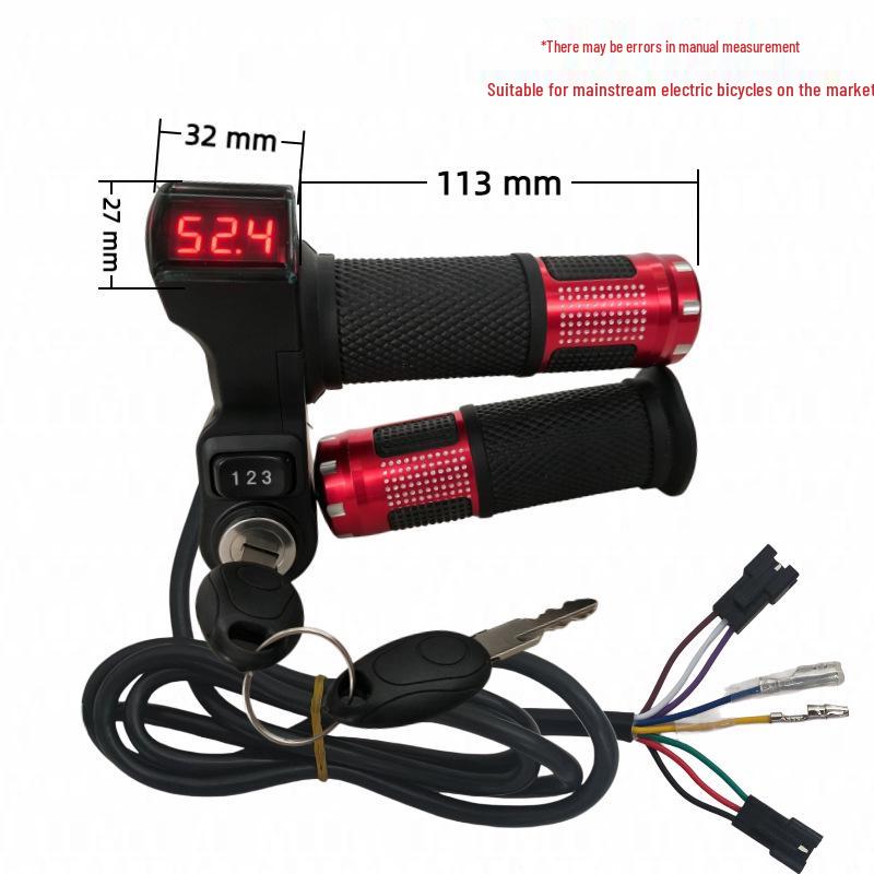 Red Screen Lock + 23-Speed Voltage Display Electric Bike Throttle Grip
