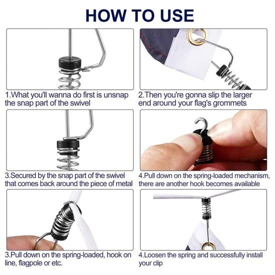 Angelflaggen-Clips Edelstahl Marine Bootsflaggen-Clips Fallen Auslegerleinen Antennen Hecklichter Flaggenmastseil Rutschfester Griff Marine