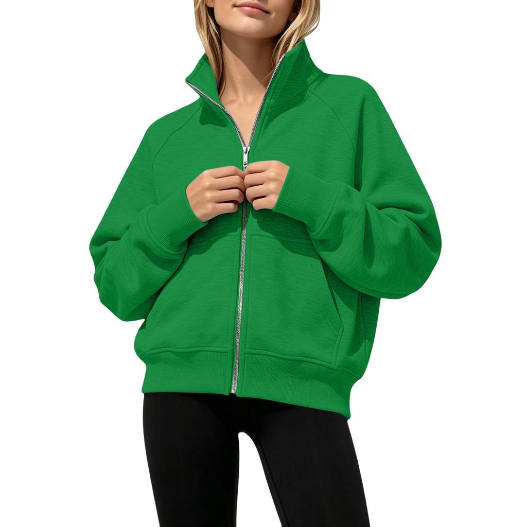 Felpa con zip manica lunga colletto alto per ragazza Giacca Sportiva Moda Casual Giovanile Capo Esterno per Uso Quotidiano