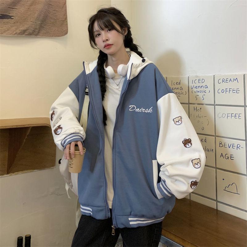 

Весна и осень новый корейский стиль свободный студенческий бархатный утолщенный бейсбольная форма куртка с капюшоном толстовка женская модная одежда