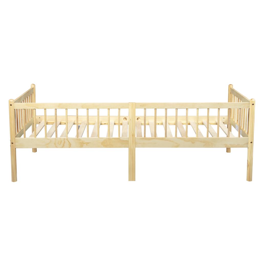 Pine Wood Daybed 90*200 Cm, Sofa Bed with 3-Sided Guardrails & 14 Support Slats, Natural