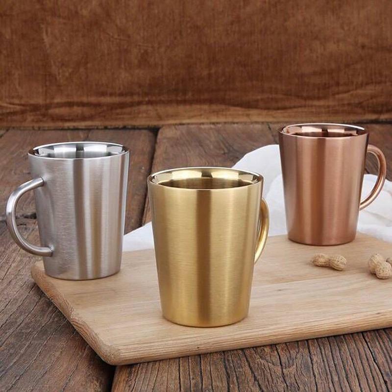 300 ml 304 Edelstahl Doppelschichtbecher Kaffeetasse Kreative Wassertasse Wärmeisolierung Biertasse Edelstahltasse Trinkgeschirr