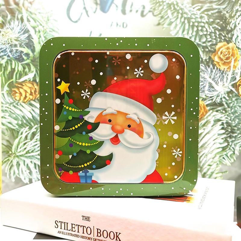 Christmas Iron Box With Skylight Tin Plate Box With Cookies Mousse Cake Packaging Christmas Square Small Iron Box