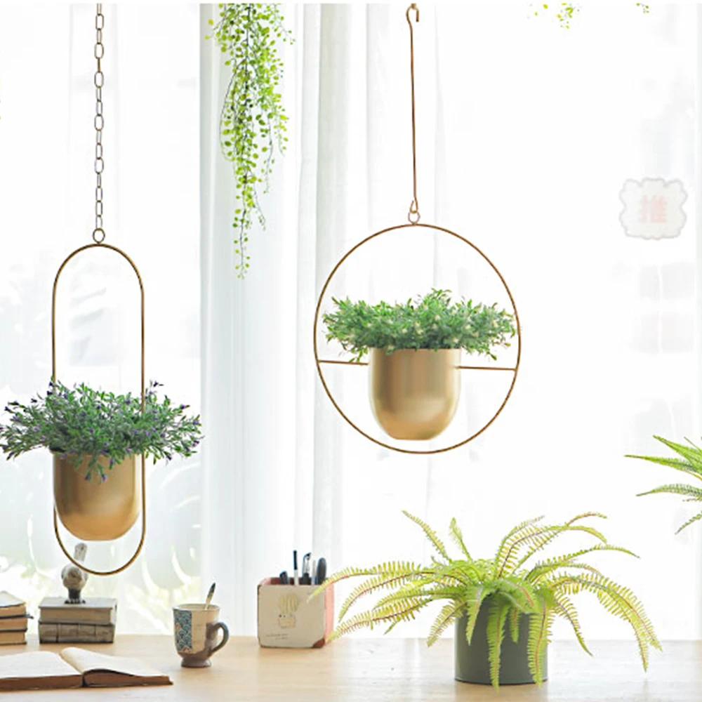 2026 New 10 Type Metal Hanging Flower Pot Nordic Chain Hanging Planter Basket Flower Vase for Home Garden Balcony Decoration