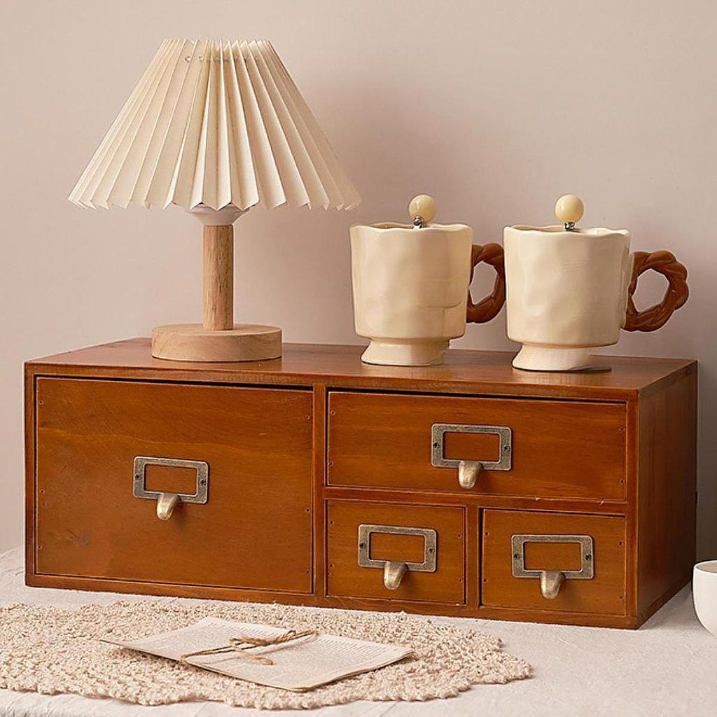 Wood Desk Organizer with Drawers Desktop Organizer Multifunctional Organization for Bills Dresser Tabletop Home Vanity