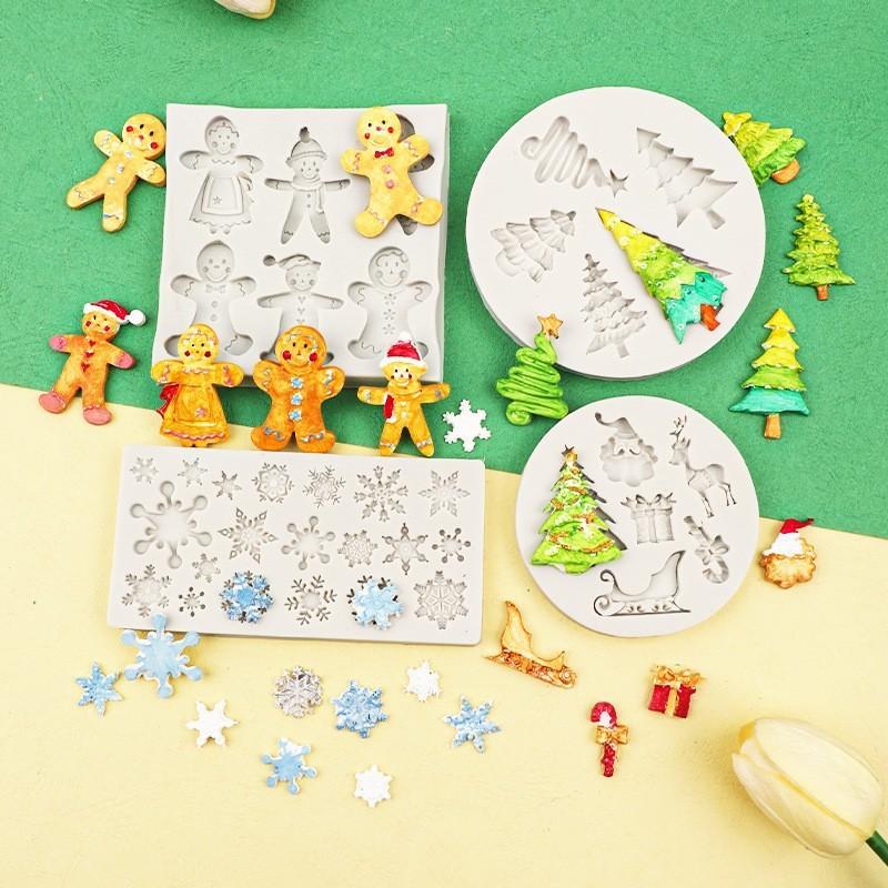 Conjunto de Moldes de Silicone de Natal Para Decorações de Bolo de Homem de Gengibre e Árvore DIY