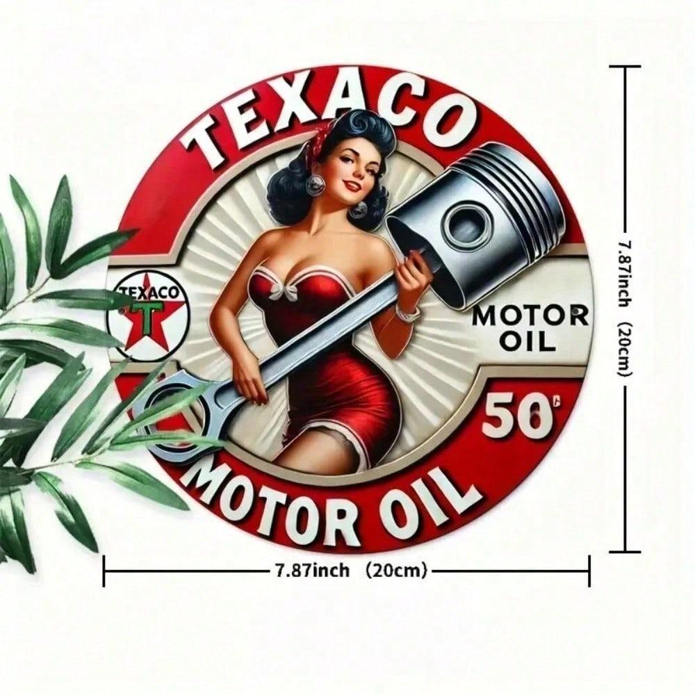 Vintage Texaco Gasoline Metal Sign Round 12 Inch Retro Garage Wall Decor Rustic Aluminum Man Cave Bar Art