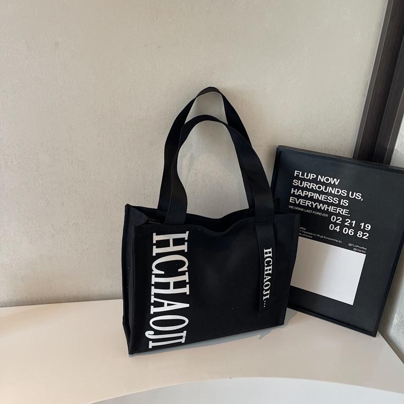 Letter Print Canvas Shoulder Bag Women's Travel Large Capacity Tote Bag Student Class Commuter Bag