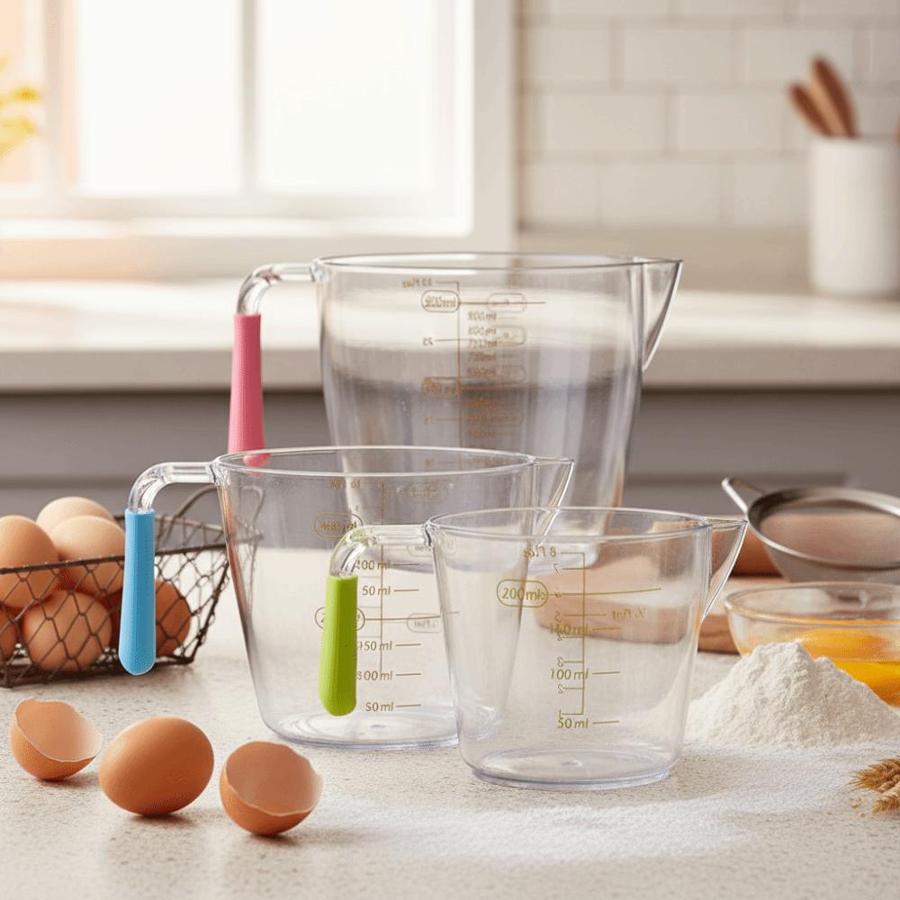 3pcs/set Stackable Plastic Measuring Cups Set Clear Non-slip Handle Baking Measuring Cup V-shaped Flow Guide with Scales
