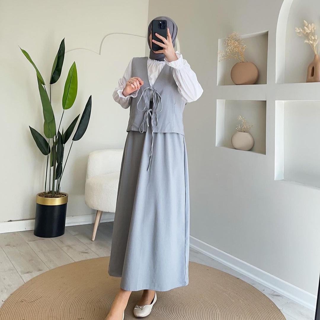 

Летний женский однотонный жилет и юбка, повседневный комплект из двух предметов M серый