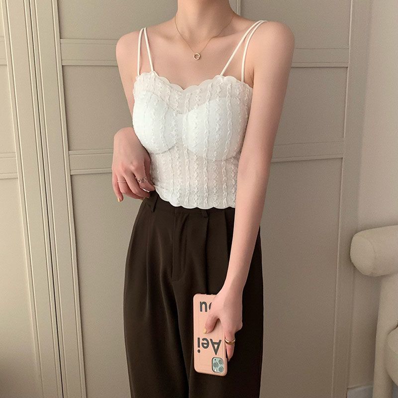 

Женский жилет на подтяжках с подкладкой для бюстгальтера Ледяной шелковый бюстгальтер Бюстгальтер Женский топ тонкий модный M белый