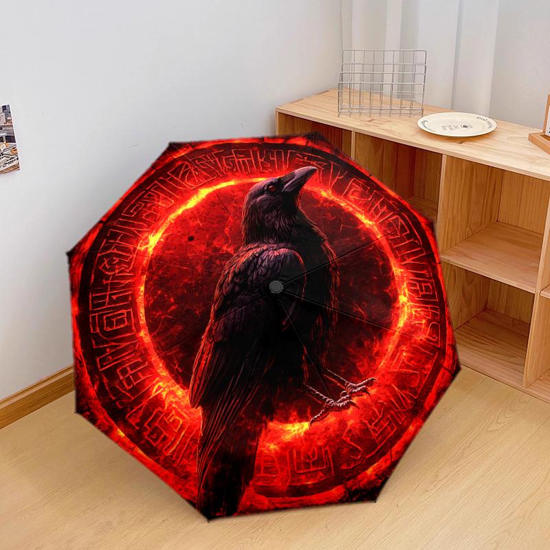 1 PC Automatic Folding Umbrella - Crow Artwork Pattern, Portable & Foldable Design with 8 Ribs, Christmas Birthday Gifts