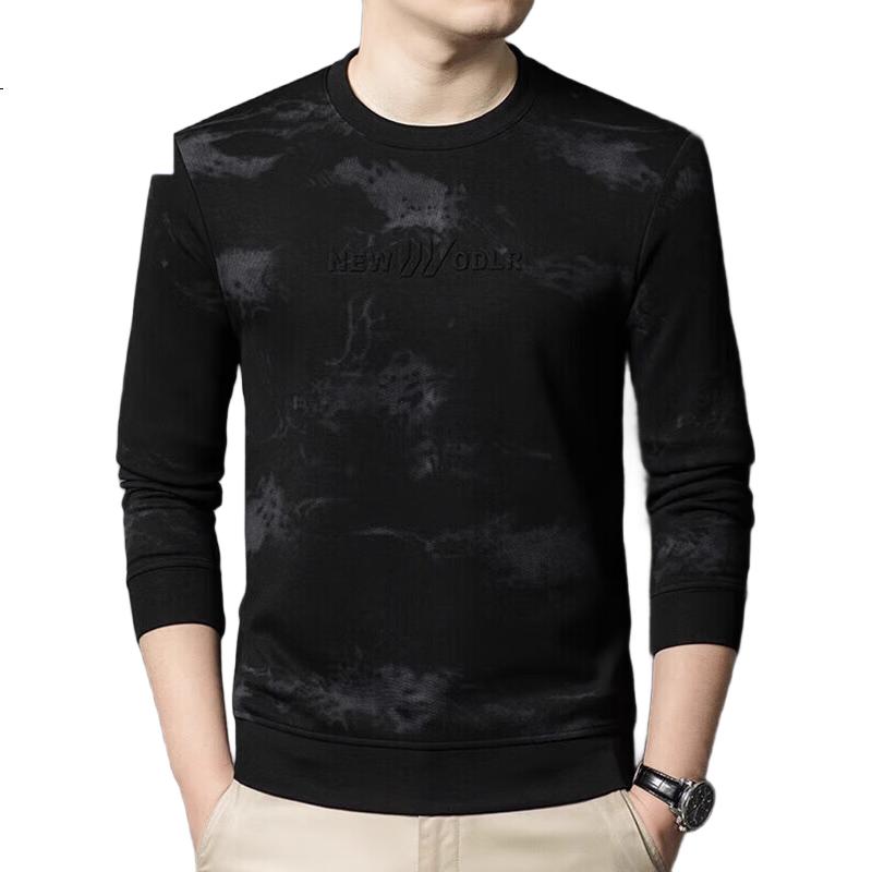 ROMON Mulberry Silk And Wool Long-Sleeve T-Shirt for Men, Spring And Autumn New Style Business Casual Printed Round Neck Sweatshirt for Me