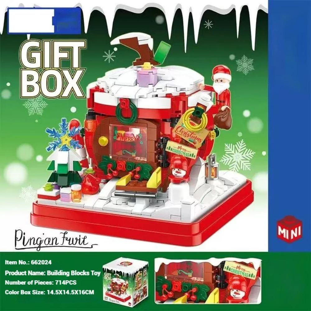 Christmas gingerbread house model building assembly, Christmas apple building blocks toys, children's holiday gift.