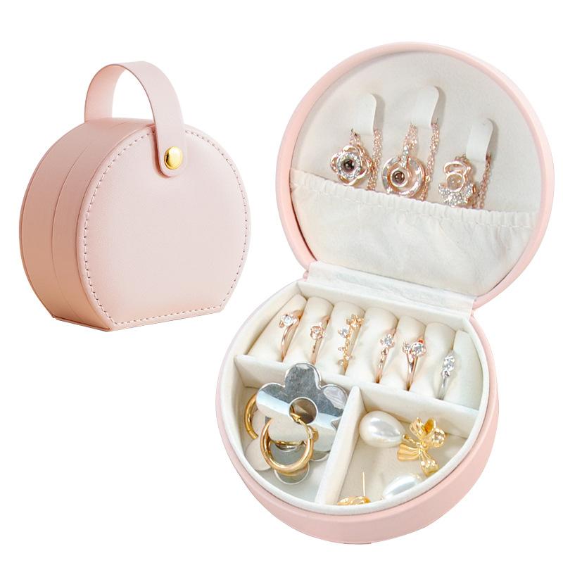 

Semi-circular Portable Jewelry Box Storage Box Princess Handbag Mini Earrings Necklace Ring Box світло-рожевий колір
