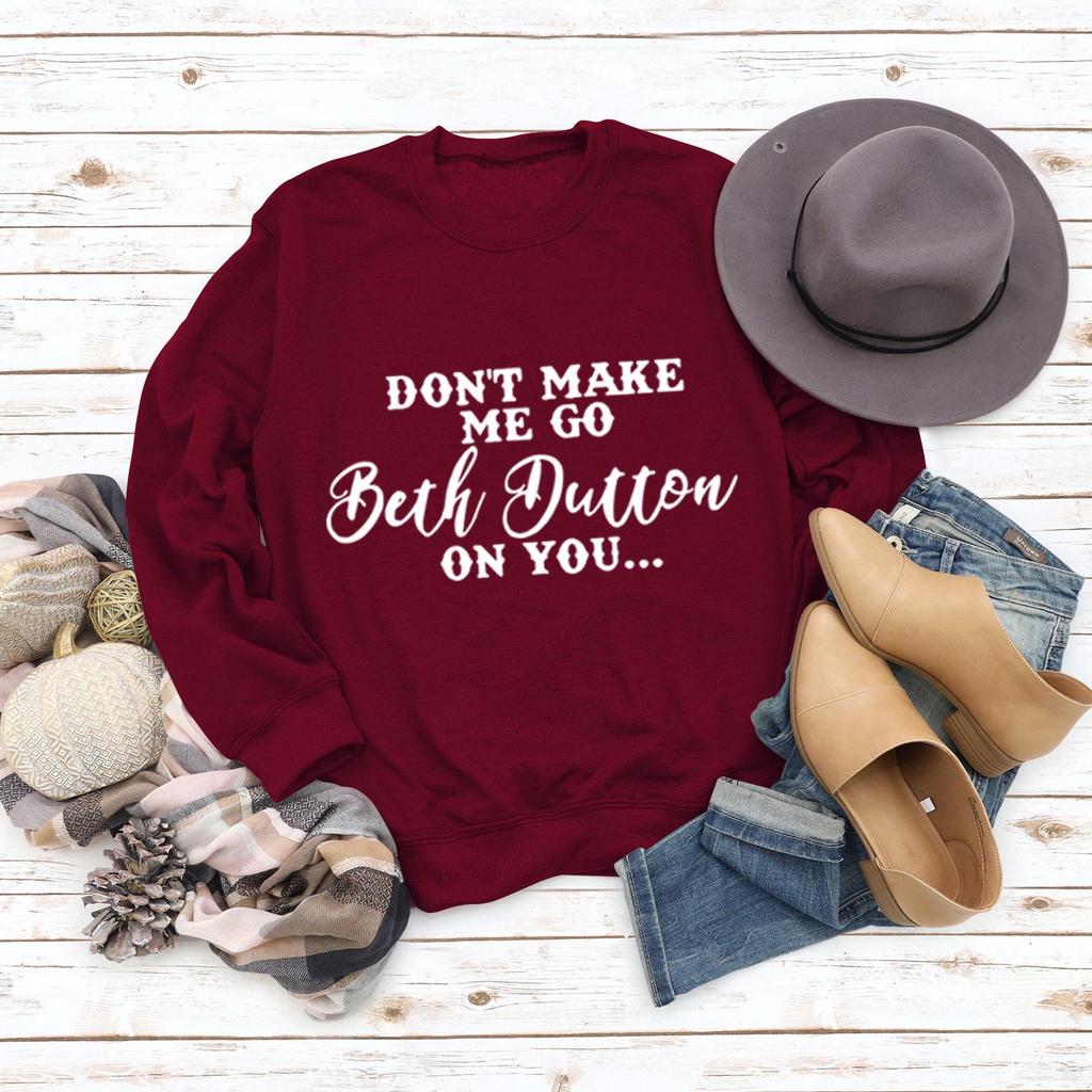 "Don't Make Me Go" European and American Long Sleeve Printed Pullover Top