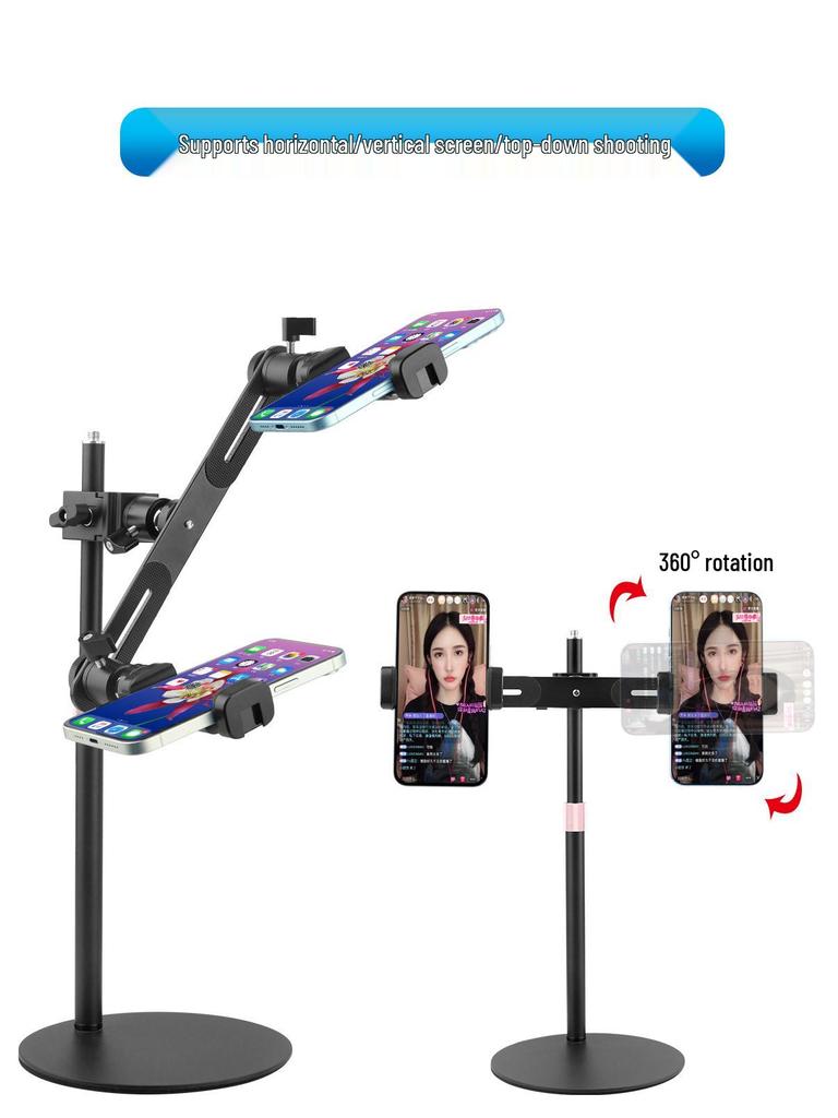 Adjustable Desktop Gimbal Boom Arm Stand for Dual Phone Live Streaming