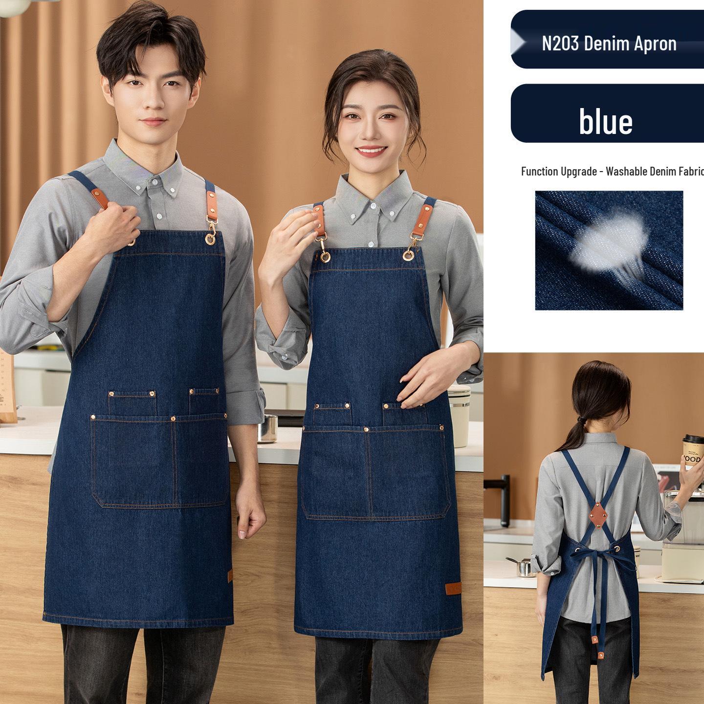 

Waterproof Oil-Proof Fashion Denim Apron for Adults - Perfect for Kitchen, Catering, and Coffee Shop Work