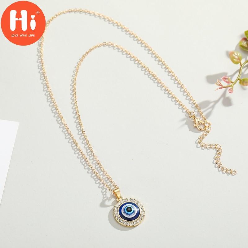 Bonjour 1PC Collier Pendentif Turc Cristal Yeux Maléfiques Pour Bijoux Femme Couleur Or Chaînes Clavicule Colliers