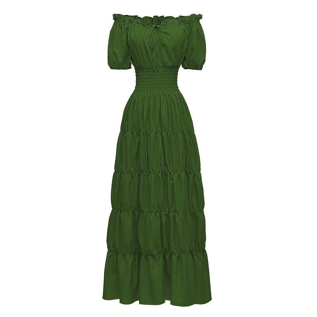 Dress For Women Stage Costume Halloween COS  Retro Solid Color Waistband Dress Party Evening Night Long Dress