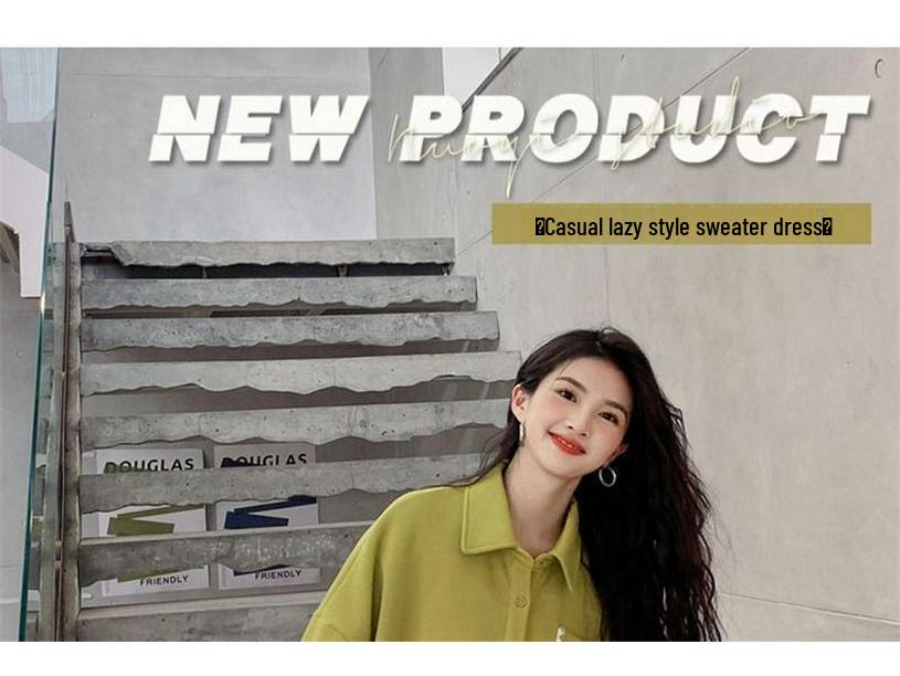 Damen Frühling 2023 Pulloverkleid mit Polokragen - Lässig, Übergrößenmode, Langärmliger Stil