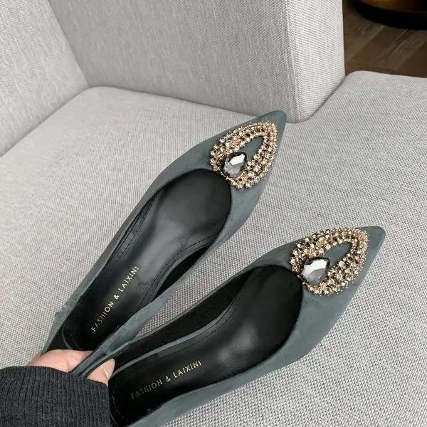 

Модная зеленая обувь с острым носком на низком каблуке, элегантная женская обувь 2024, черные мокасины, летняя женская обувь, роскошная кожа, повседневный шик, острый носок 42