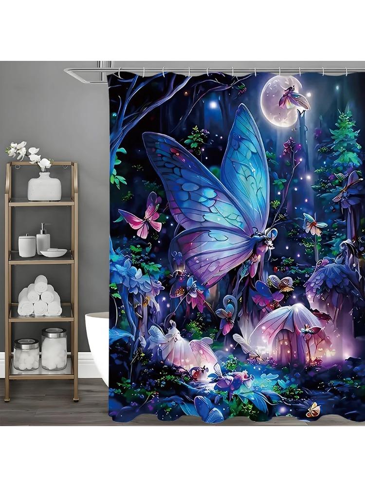 

Enchanted Forest Butterfly Plant Shower Curtain, Bathroom Decorative Shower Curtain, Waterproof Shower Curtain With Hooks W60H190(CM)-1 Pcs