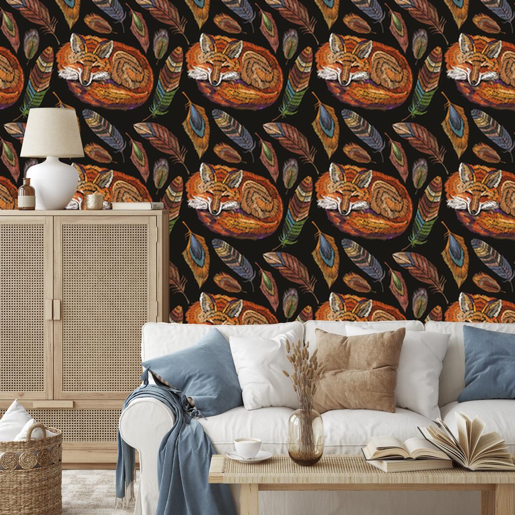 Colorful Fox Feather Wallpaper for Living Room and Bedroom 50x1000