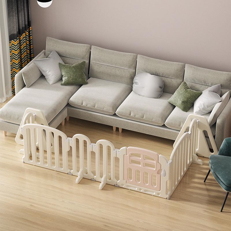 Three-Sided Indoor Baby Playpen with Safety Fence and Walker
