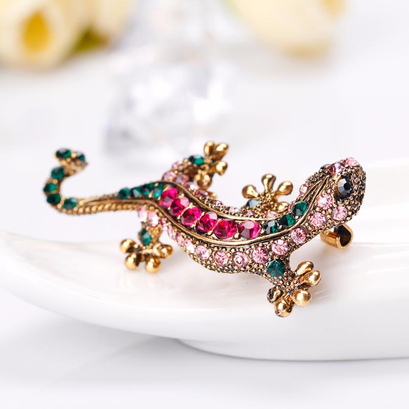 Gecko Fashion Lovely Brooch Animal Alloy Crystal Brooch Dress Jewelry Girl Romantic Wedding Gift