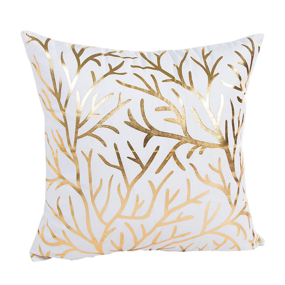 Gold Foil Printing Pillow Case Sofa Waist Throw Cushion Cover Home Decor 