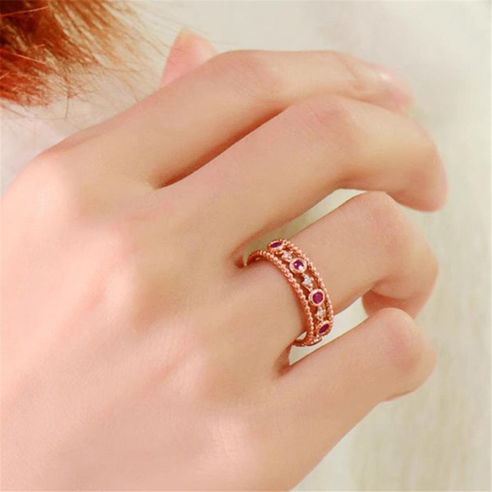 Cute Female White Red Zircon Round Stone Rose Gold Color Wedding Promise Engagement Rings For Women