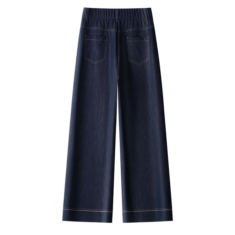 Dam Sommar 2025 Mörkblå högmidjade vida korta jeans