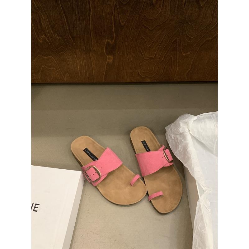 

Retro leather set-toed casual slippers women s summer wear new versatile Boken one-word slippers 35 персиковый