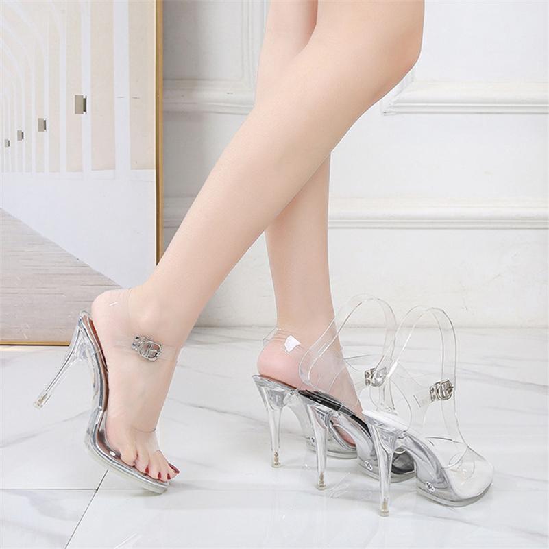 Women 11cm High Heels 1cm Platform Sandals Lady Clear Heels Gladiator Strappy Non -Slip Sandles Transparent Summer Shoes